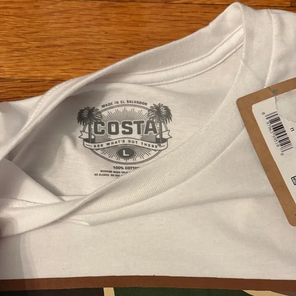 Men’s Costa White Tee with Camouflage Logo - NEW with tags, size L - Picture 2 of 3